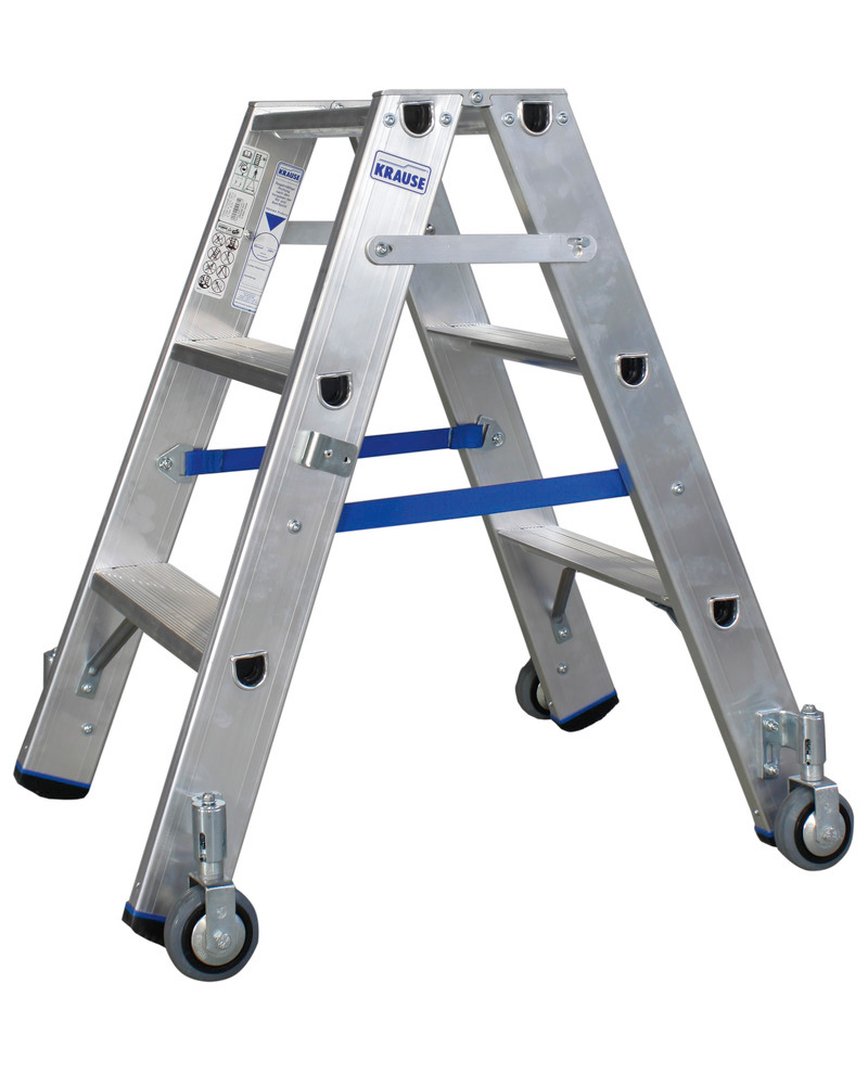 Aluminium dubbele ladder, 2x3 treden, verrijdbaar