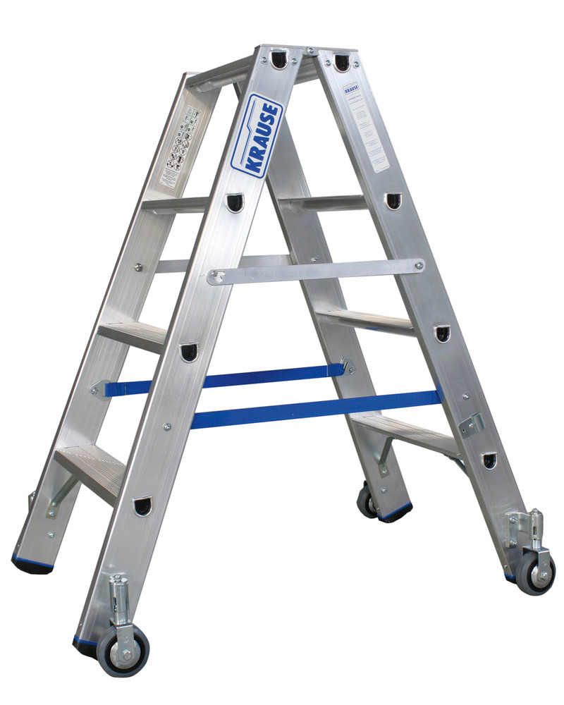 Aluminium dubbele ladder, 2x4 treden, verrijdbaar