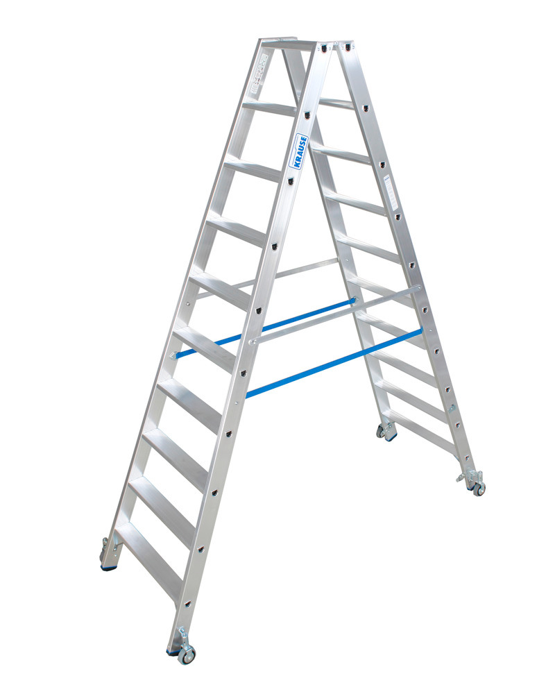 Aluminium dubbele ladder, 2x12 treden, verrijdbaar - 1