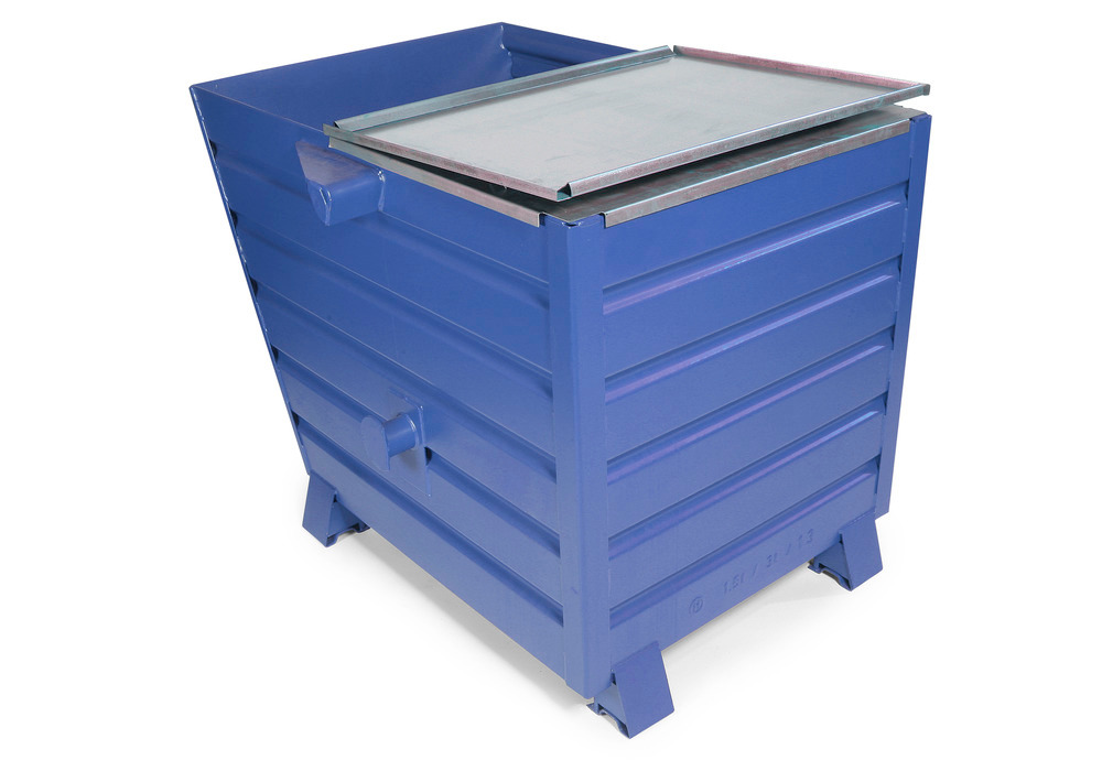 Bulk material container Universal in steel, with lid, 810 litre volume, blue - 1