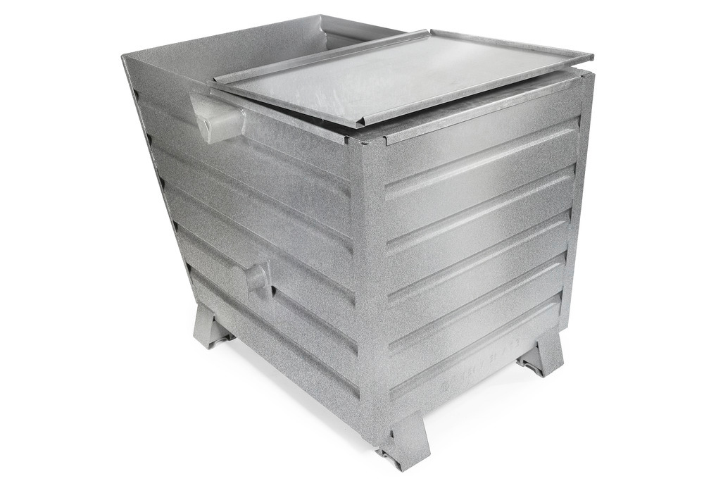 Schüttgutbehälter Universal aus Stahl, mit Deckel, 650 Liter Volumen, verzinkt - 1