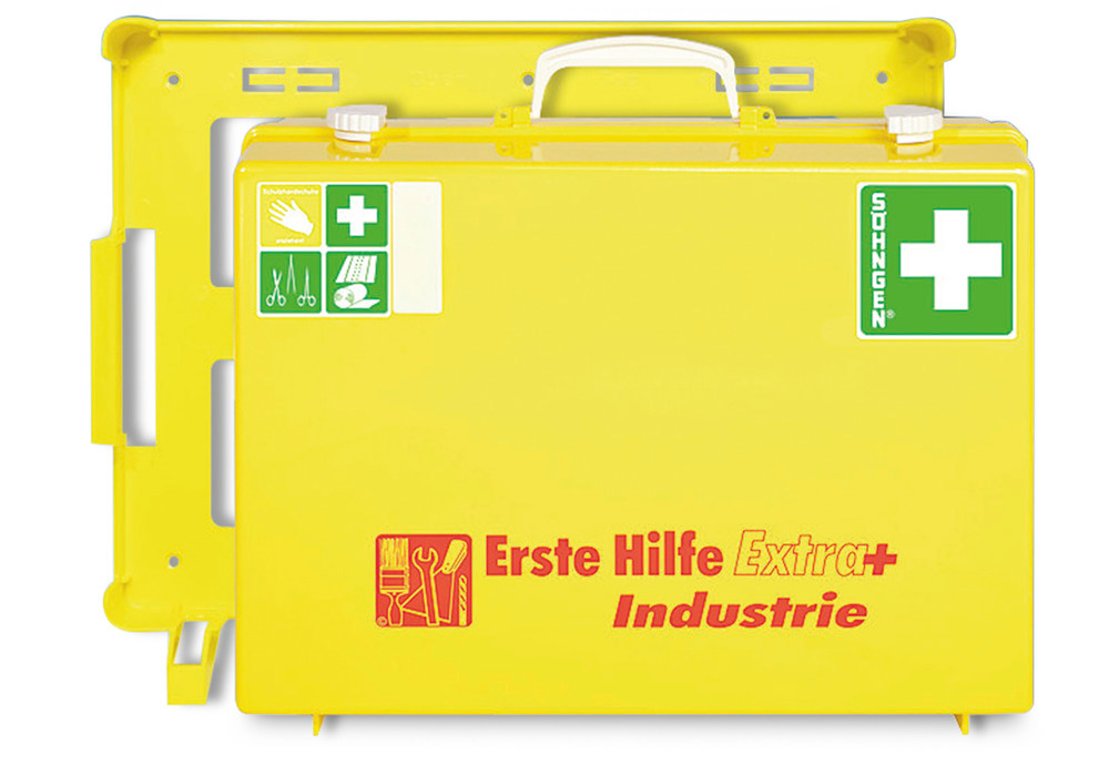 Erste-Hilfe-Koffer "Industrie Extra" mit Wandhalter, Basisinhalt nach Ö-Norm, leuchtgelb - 1