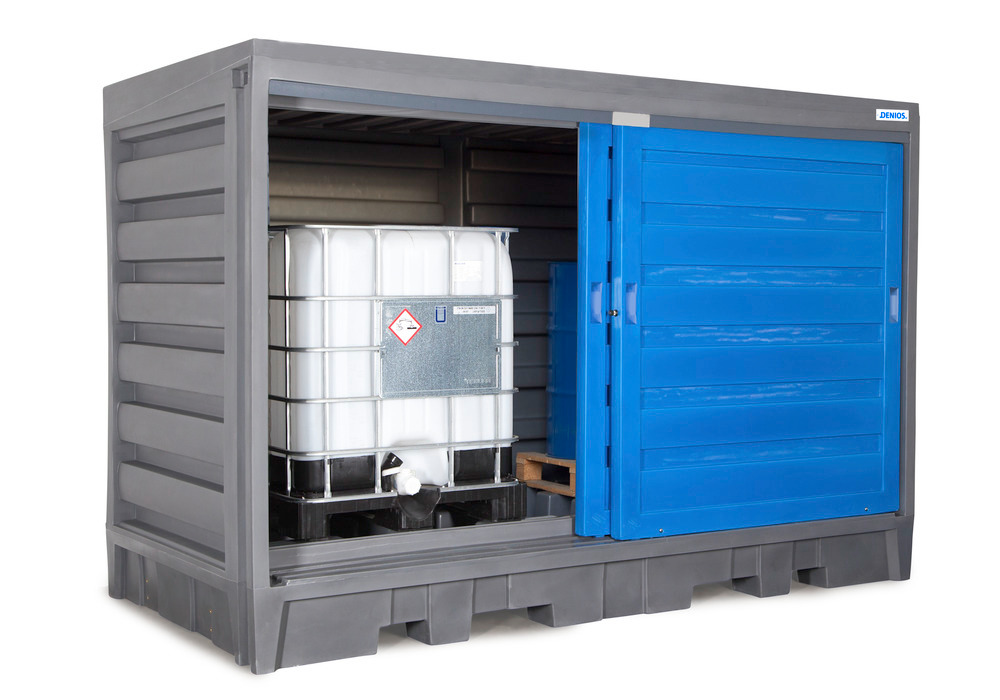PolySafe hazardous materials depot 2C, with sliding doors, for 8x205 litre drums or 2x1000 litre IBC - 1