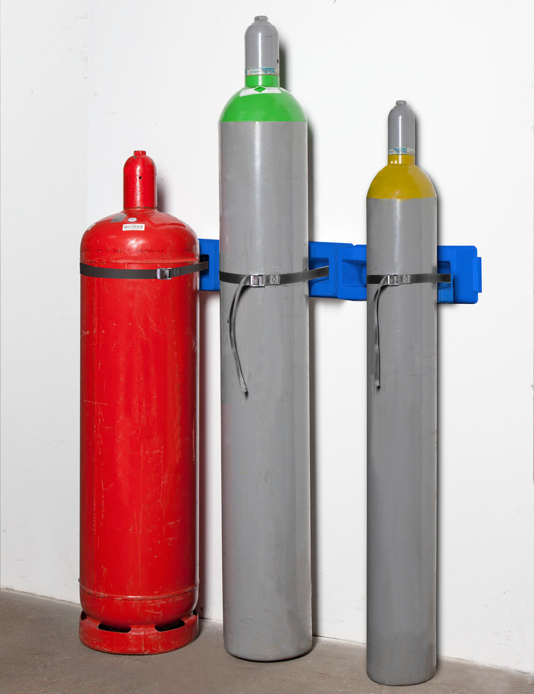 Kaasupullojen seinäpidike WH 3-P yleiskäyttöön, polyeteeniä (PE), 3 pullolle, Ø enint. 320 mm - 3