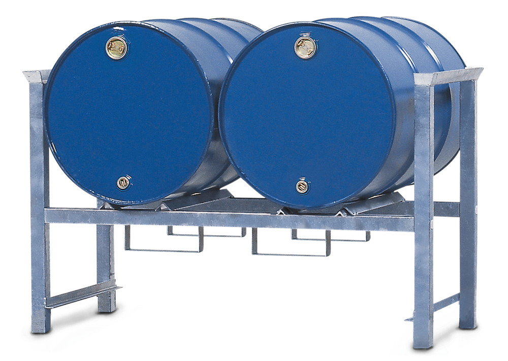 Stacking rack ARL 2 in steel, galvanised, for 2 x 205 litre drums, with rails - 1