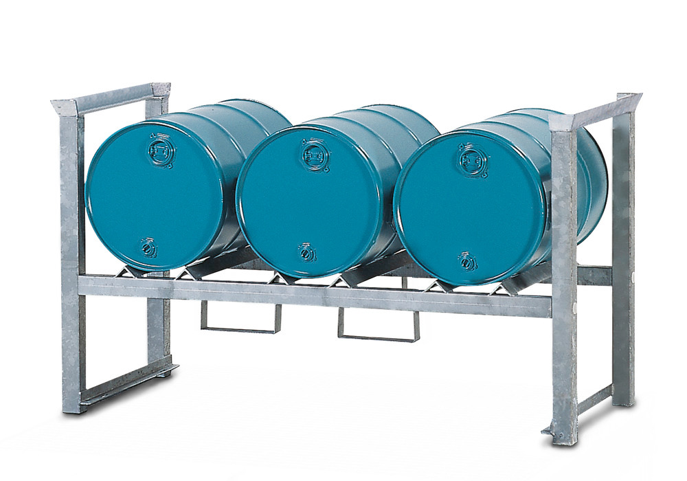 Stacking drum storage rack ARL 3, galvanized steel, for 3x60 litre drums - 1