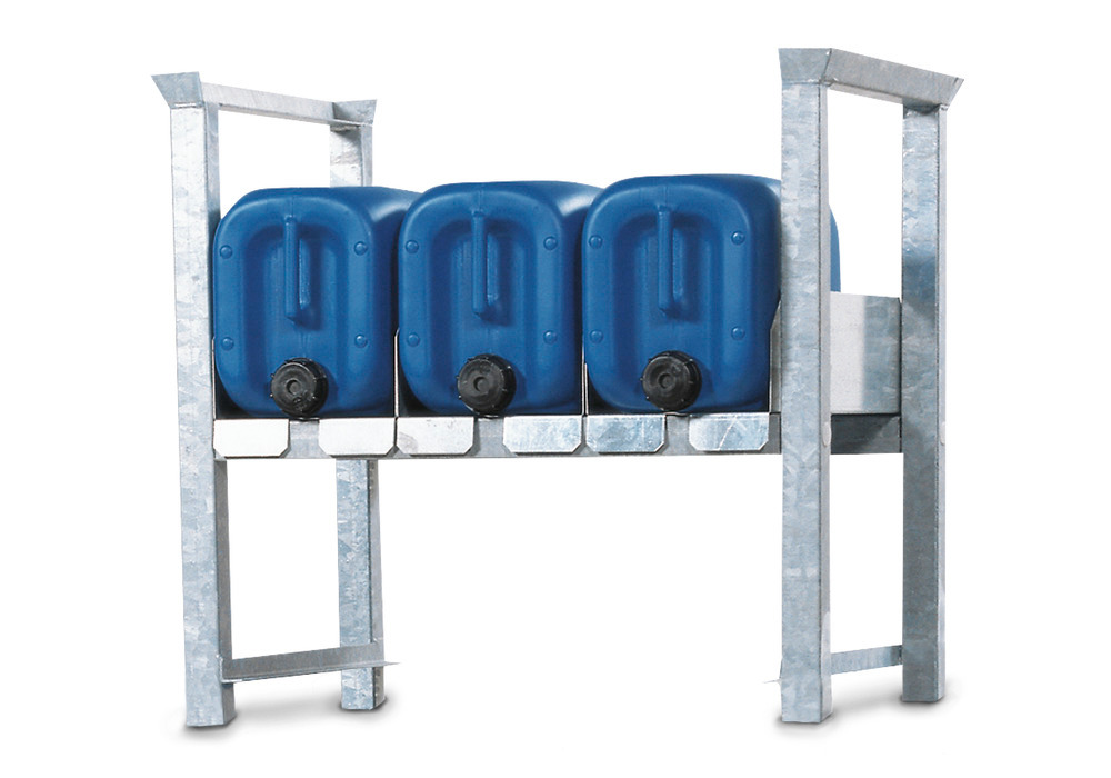 Stacking rack ARK 1 in steel, galvanised, for 3 x 20 or 2 x 60 litre canisters, with guide rails - 1