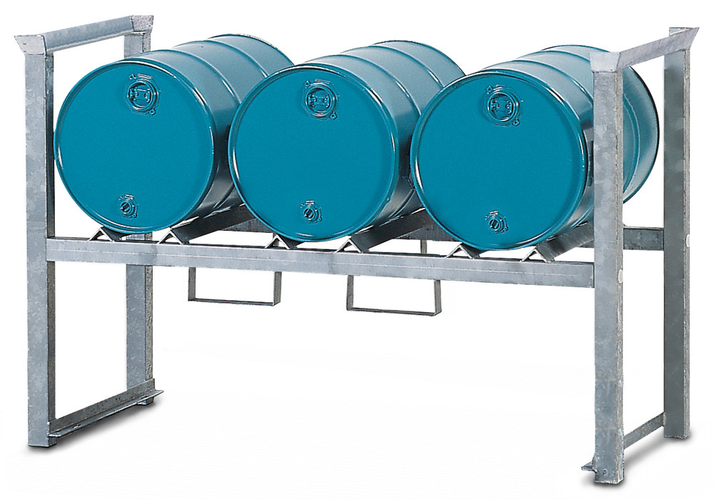 Stacking drum storage racks ARL 5 made from steel, galvanised, for 3 x 60-litre drums - 1