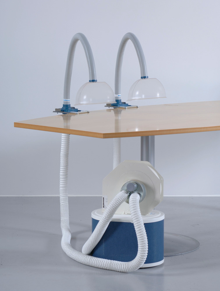 Odsávací ventilátor s filtrem, 2 odsávací ramena, vč. kulaté hubice a držáku ke stolu, typ AV 1000 - 1