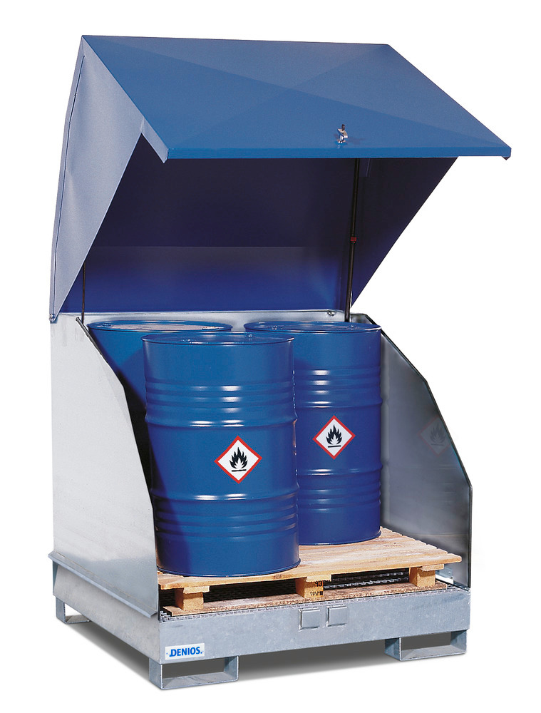 Gefahrstoffstation 4 GST-KS aus Stahl, verzinkt, für 4 Fässer à 200 Liter, mit natürlicher Belüftung - 1