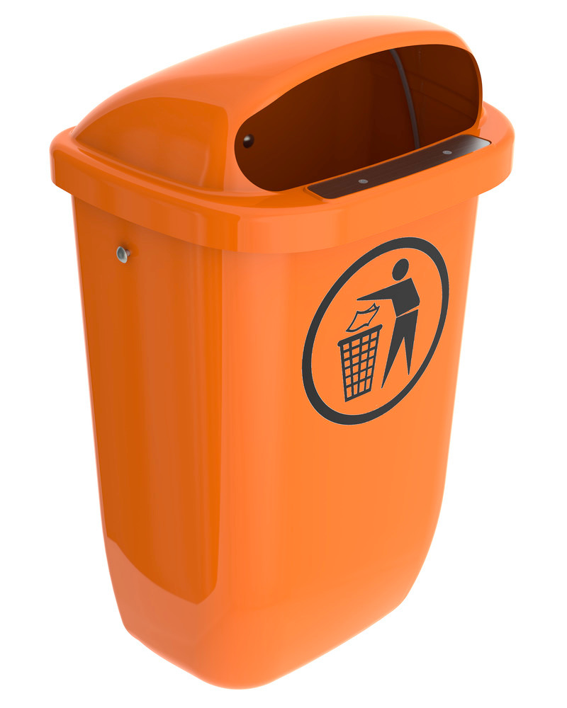 Afvalbak van polyethyleen (PE), voor wandmontage, 50 liter inhoud, oranje - 1
