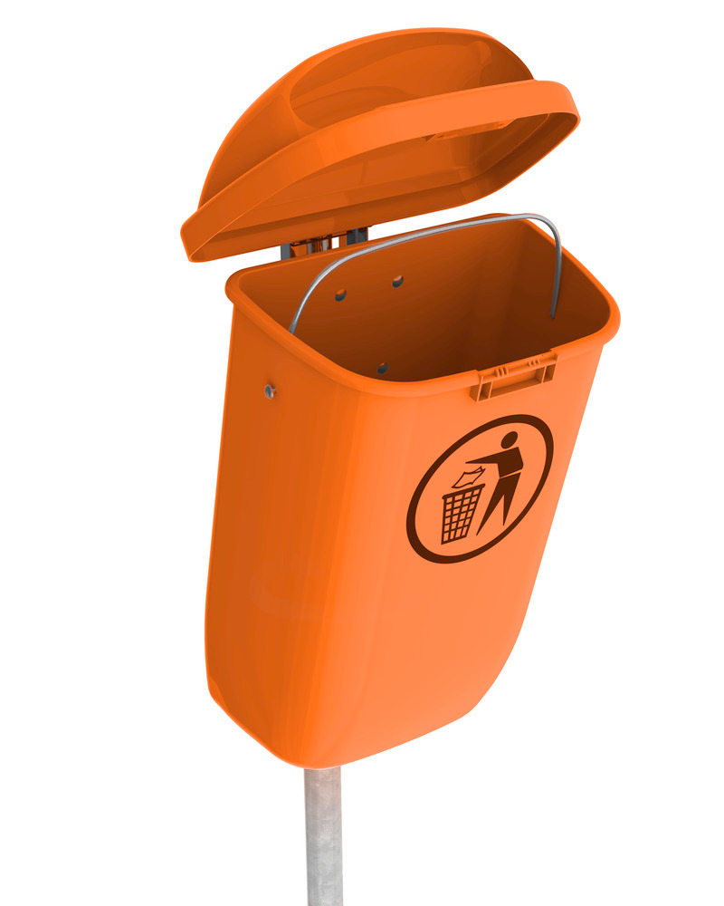 Afvalbak van polyethyleen (PE), voor wandmontage, 50 liter inhoud, oranje - 4