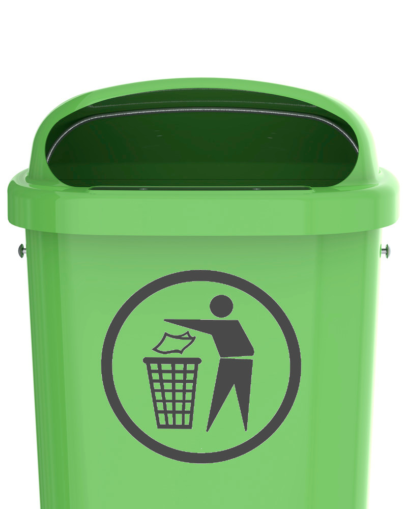 Polyethylene waste bin (PE), for wall mounting, 50 litre volume, green - 2