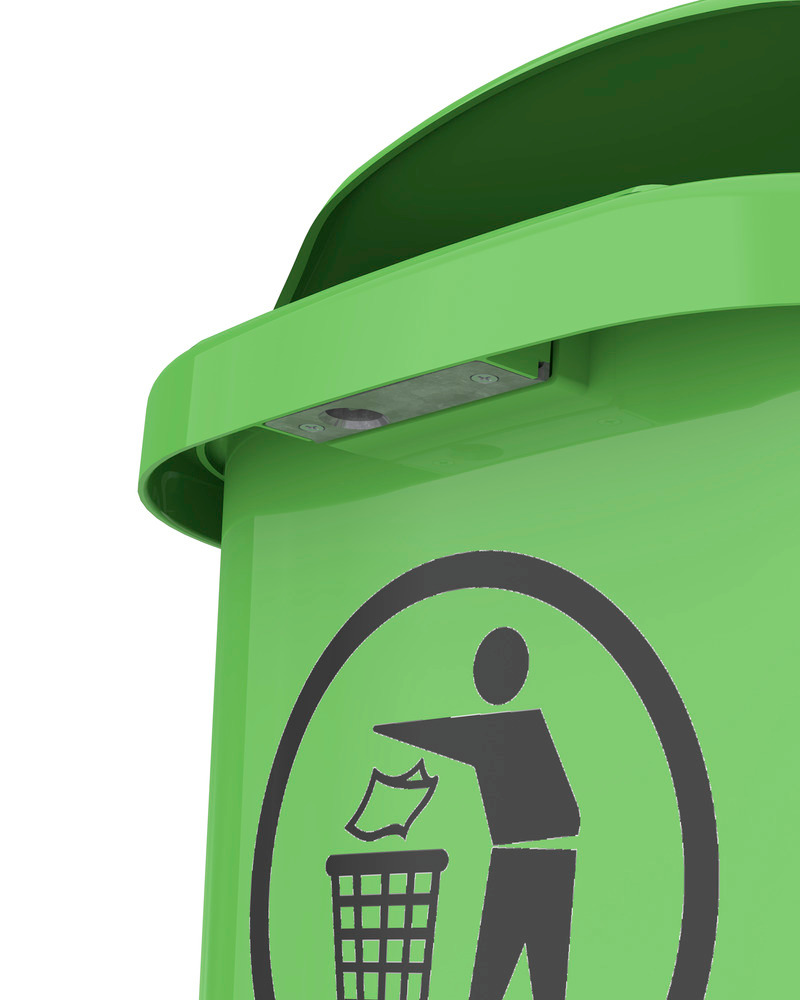 Polyethylene waste bin (PE), for wall mounting, 50 litre volume, green - 3