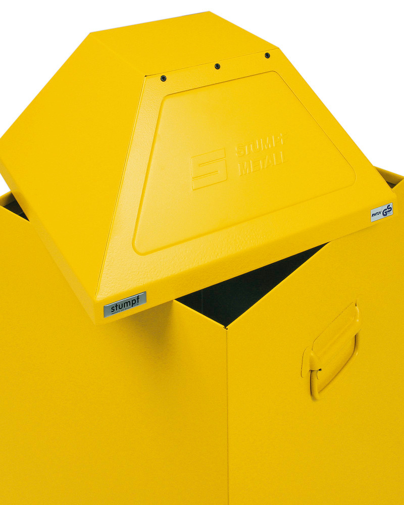 Nádoba na odpad AB 100 z oceľového plechu, samočinne sa zatvárajúce viečko, objem 95 litrov, žltá - 2