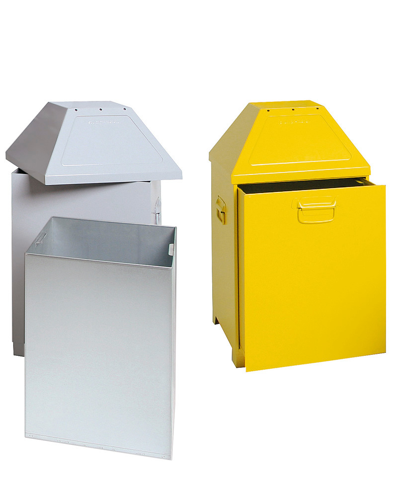 Afvalbak AB 100 van plaatstaal, automatisch sluitende klep, inhoud 95 liter, geel - 3
