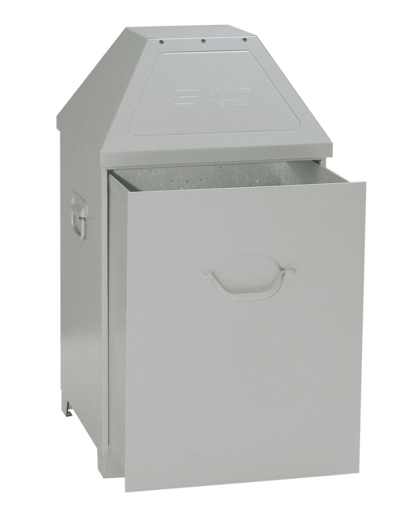 Waste container AB 100-V, sheet steel, self-closing flap, 95 litre capacity, light silver - 1