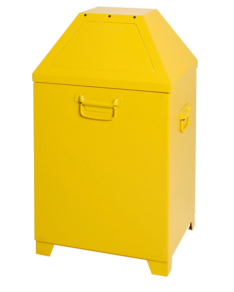 Abfallbehälter AB 100-V aus Stahlblech, selbsttätig schließende Klappe, 95 Liter Volumen, gelb - 1