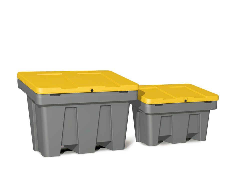 Grit bin Model GB 150 in polyethylene (PE), 150 litre volume, lid in yellow - 3