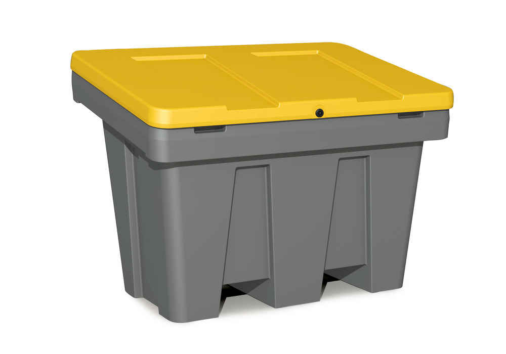 Grit bin Model GB 300 in polyethylene (PE), 300 litre volume, lid in yellow - 1