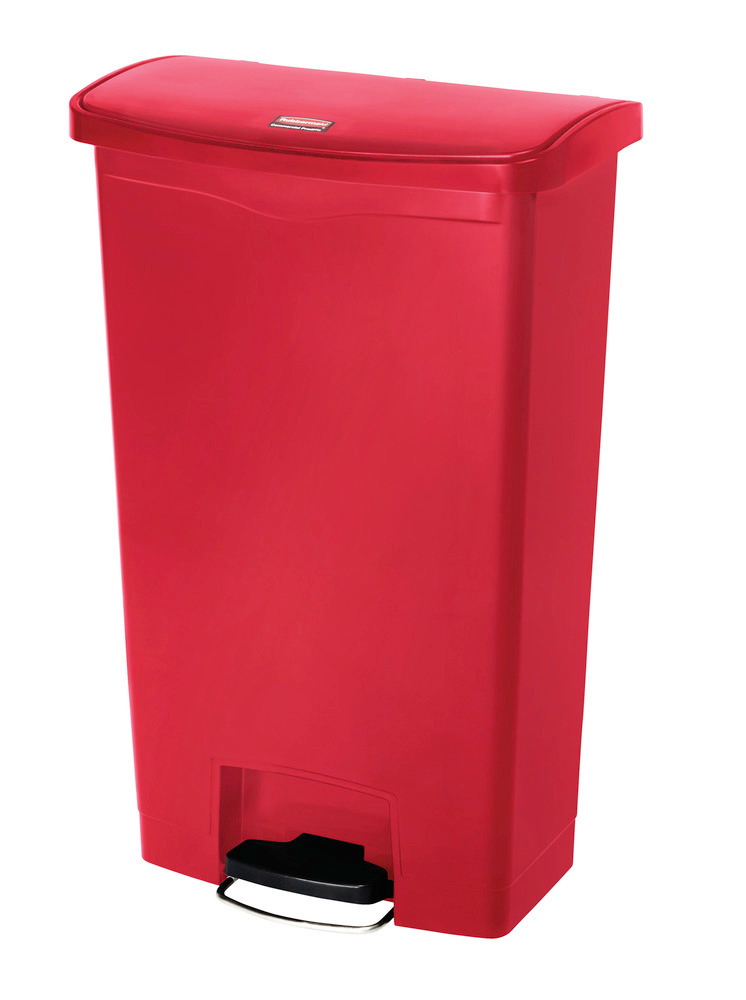 Recyclemateriaalbak van polyethyleen (PE), met voetpedaal aan de brede kant, inhoud 68 liter, rood - 1