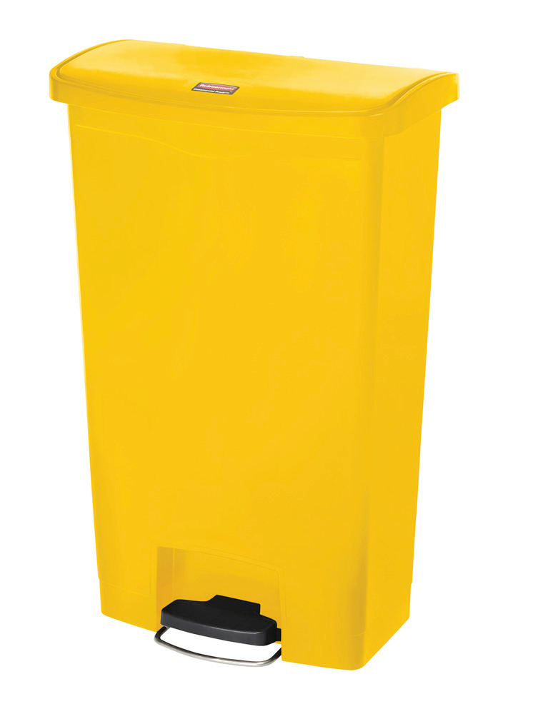 Recyclemateriaalbak van polyethyleen (PE), met voetpedaal aan de brede kant, inhoud 68 liter, geel - 1