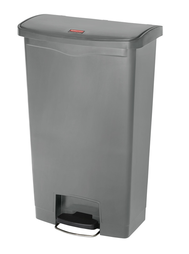 Recyclemateriaalbak van polyethyleen (PE), met voetpedaal aan de brede kant, inhoud 68 liter, grijs