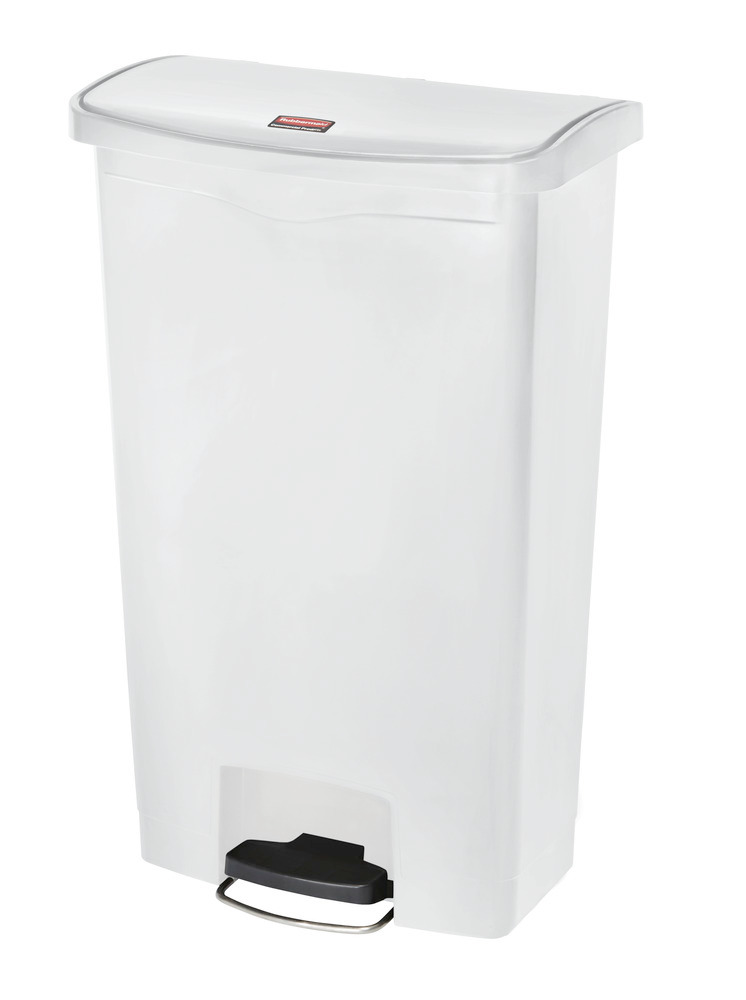Avfallsbehållare av polyeten (PE), med pedal på långsidan, volym 90 liter, vit - 1