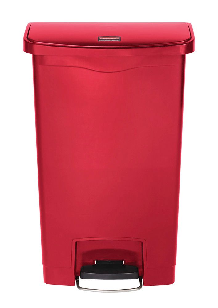 Ecoponto para recicláveis polietileno com pedal lado mais largo, 90 litros, vermelha: “FB BS” - 2