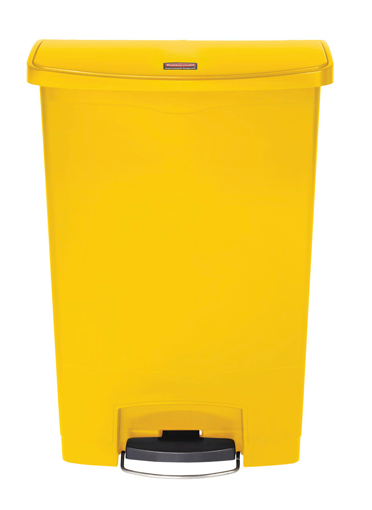 Recyclemateriaalbak van polyethyleen (PE), met voetpedaal aan de brede kant, inhoud 90 liter, geel - 2