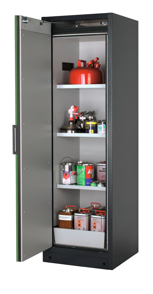 asecos Feuerbeständiger Gefahrstoffschrank Select W-63L, 3 Einlegeböden, Tür grün (links) - 1