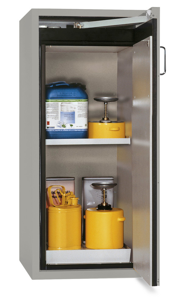 asecos fire-rated hazardous materials cabinet G 600-F, door hinged right, grey - 1