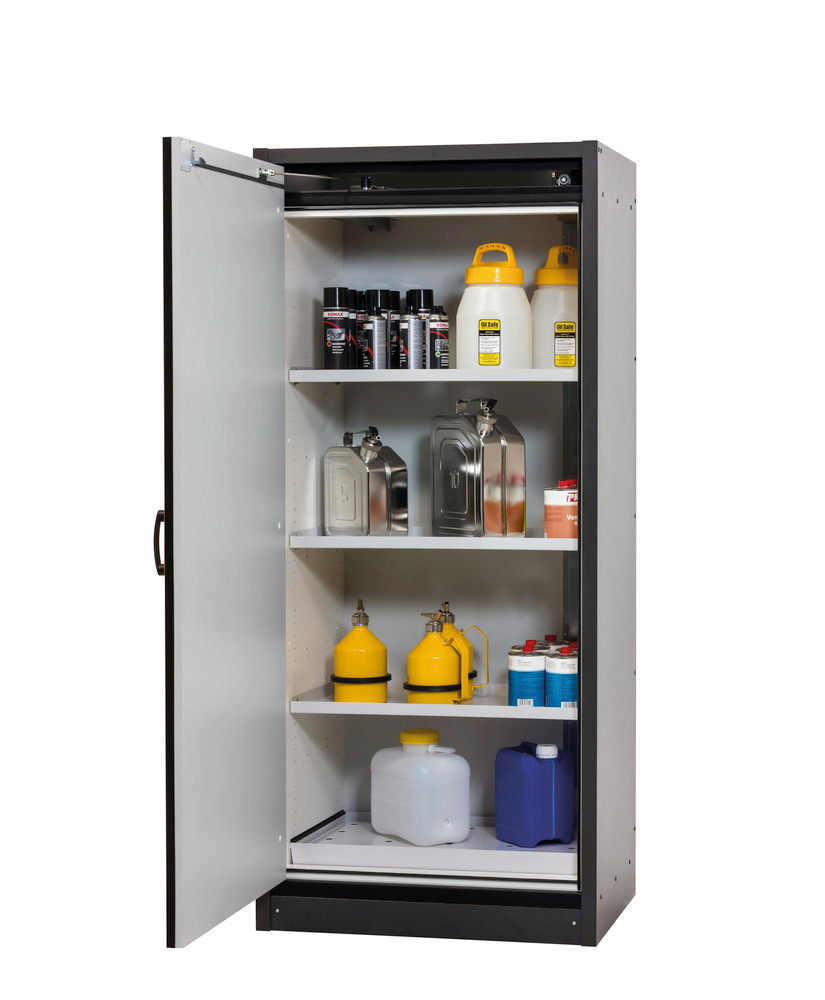 asecos fire-rated hazardous materials cabinet Basis-Line, anthracite/green, 3 shelves, Model 30-93L - 1