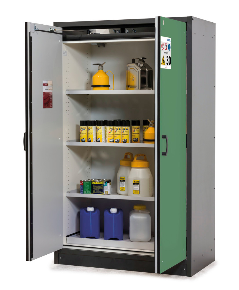 asecos fire-rated hazardous materials cabinet Basis-Line, anthracite/green, 3 shelves, Model 30-123