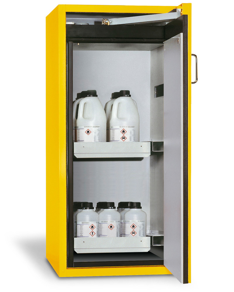 Brandsäkert skåp för kemikalier asecos Edition, 2 utdragskar, gult, one touch, höger - 1