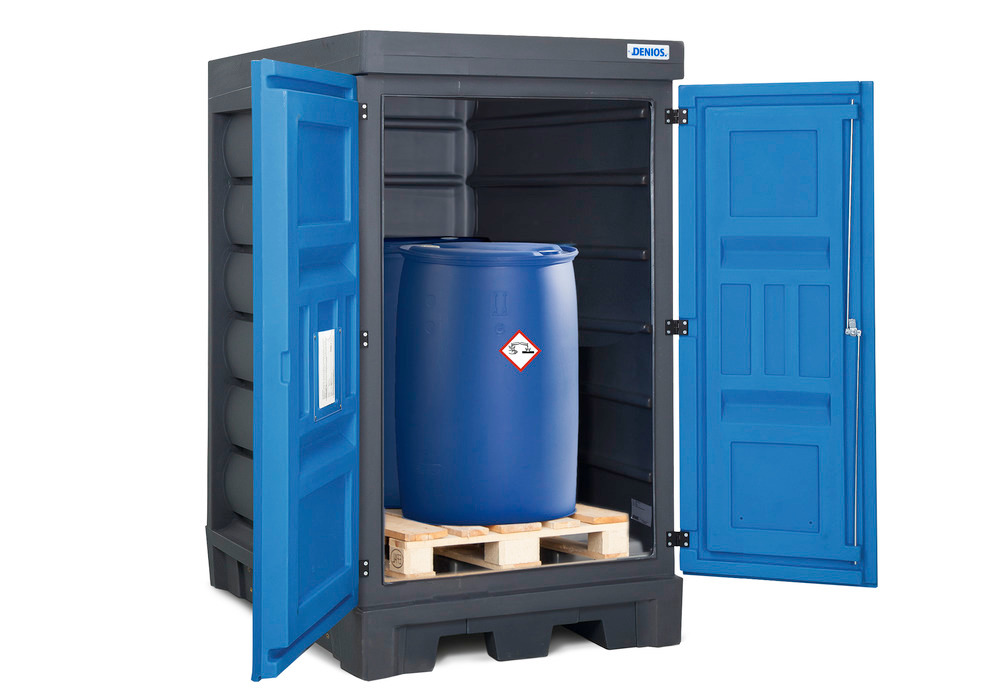 PolySafe Gefahrstoffdepot DL, mit Türen, für 2 Fässer à 200 Liter, Anordnung hintereinander - 1