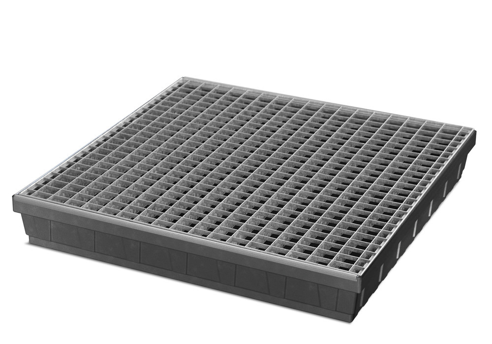 Spill tray for small containers base-line in polyethylene (PE) with galvanised grid, 52 litres