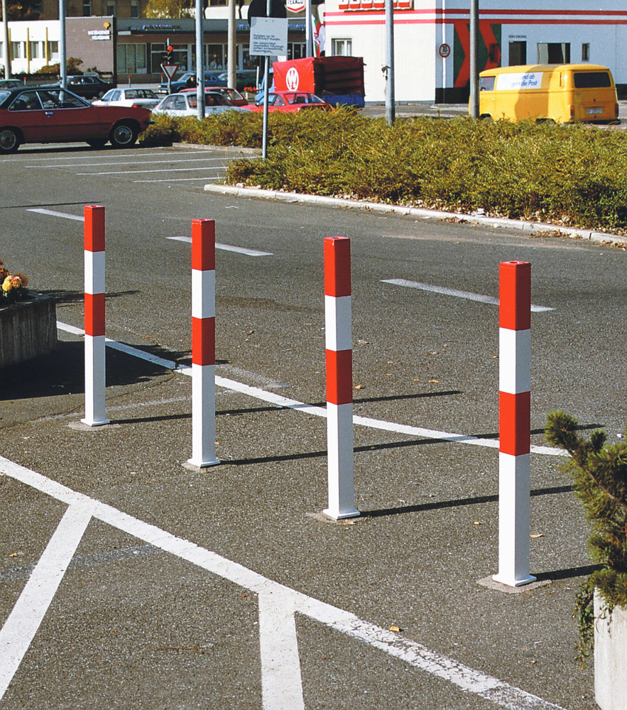 Poste de limitação removível, 70 x 70 mm, galvanizado e pintado vermelho-branco, para betonar - 1