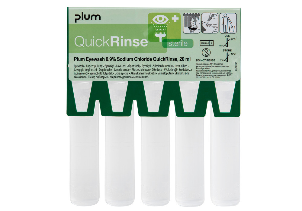 Flacon de lotion oculaire QuickRinse, recharge pour box QuickSafe, UV= 4 x 5 flacons de 20 ml