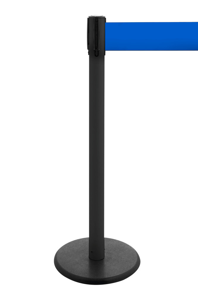 Système de délimitation Traffico, type 2.9, poteau noir, sangle bleue, longueur : 3,8 m