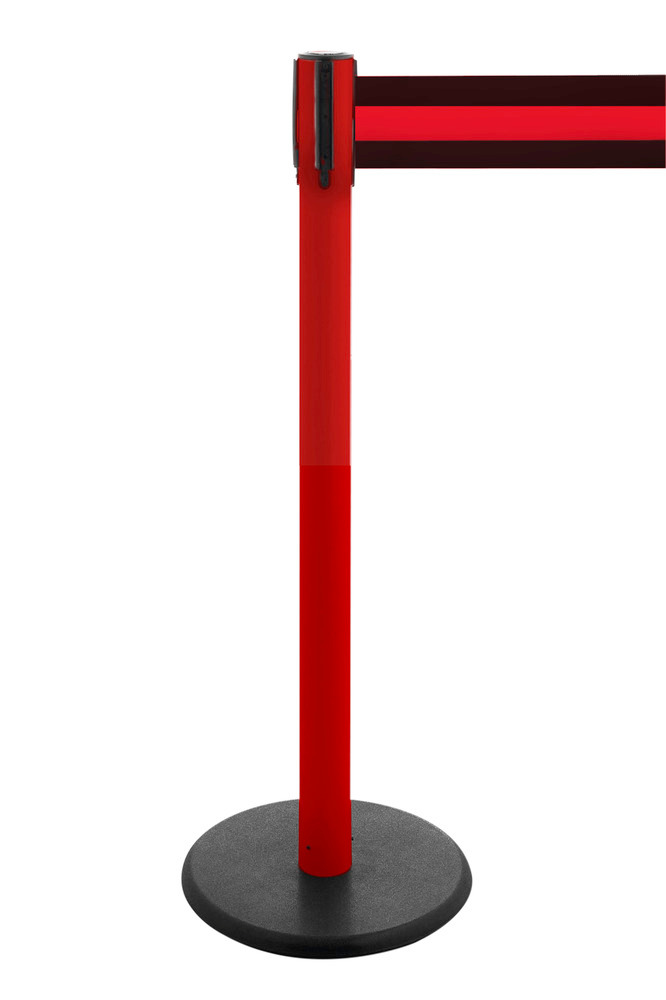 Système de délimitation Traffico, type 2.9, poteau rouge, sangle noire rouge, longueur : 3,8 m