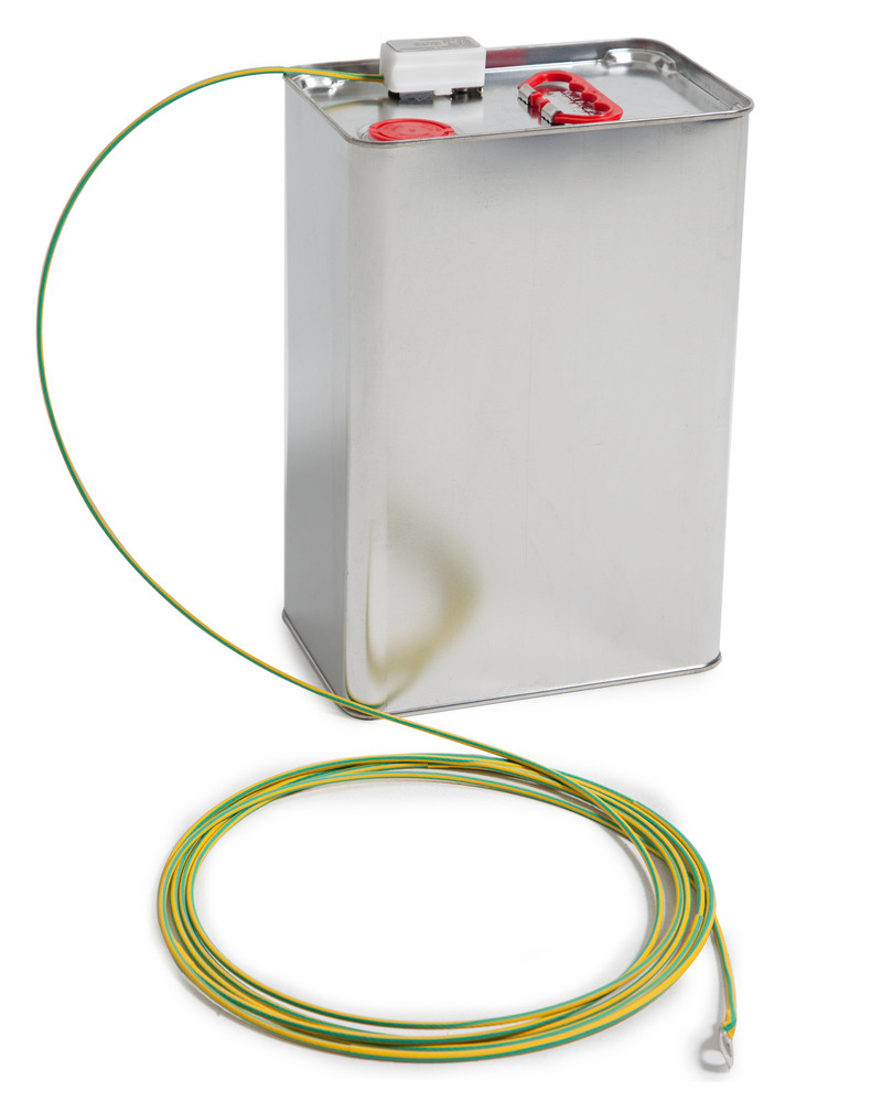 Aimant de mise à la terre EM, câble inox vert-jaune et anneau, 5 m, pour récipients non-peints, ATEX - 1