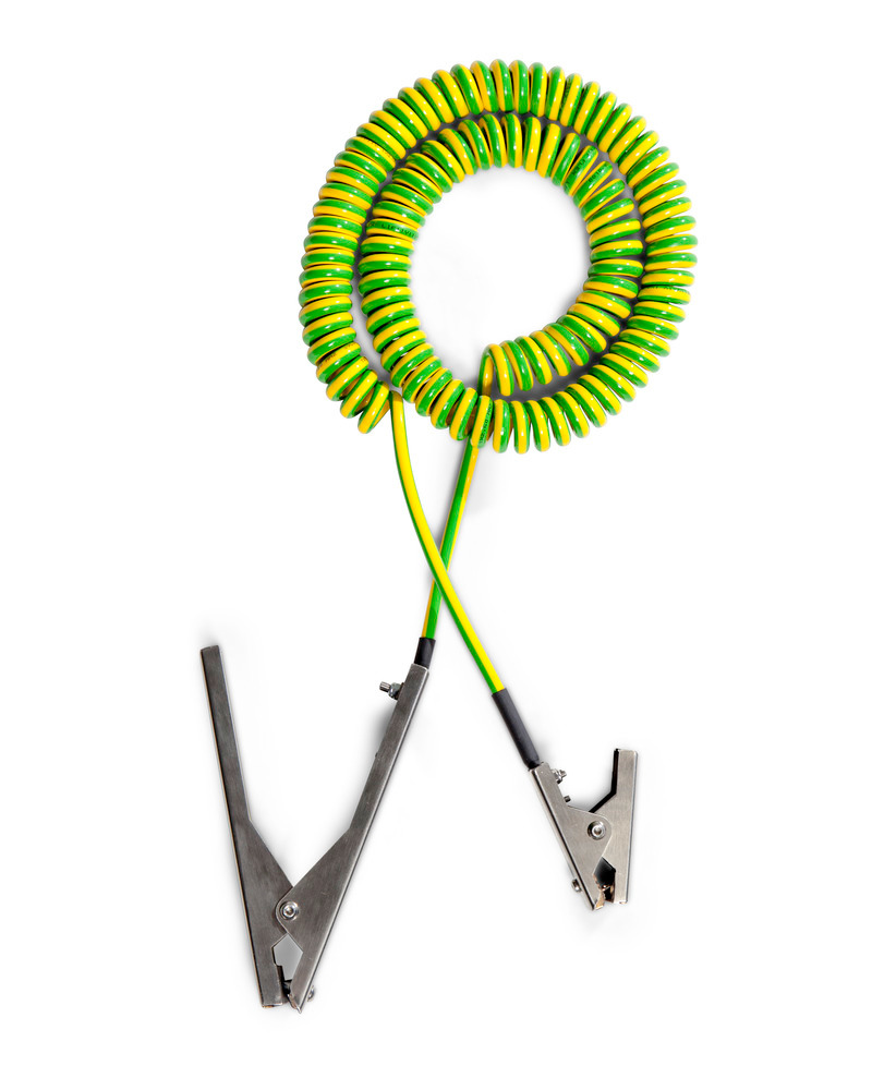 Spiralny kabel uziemiający 2 żabki ze stali szlachetnej 1x60/1x140 mm, 3 m po rozciągnięciu, ATEX