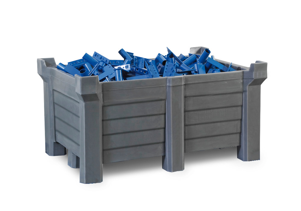 Stackable container PolyPro in PE, 300 litre volume, 280 litre containment volume, closed, grey - 1