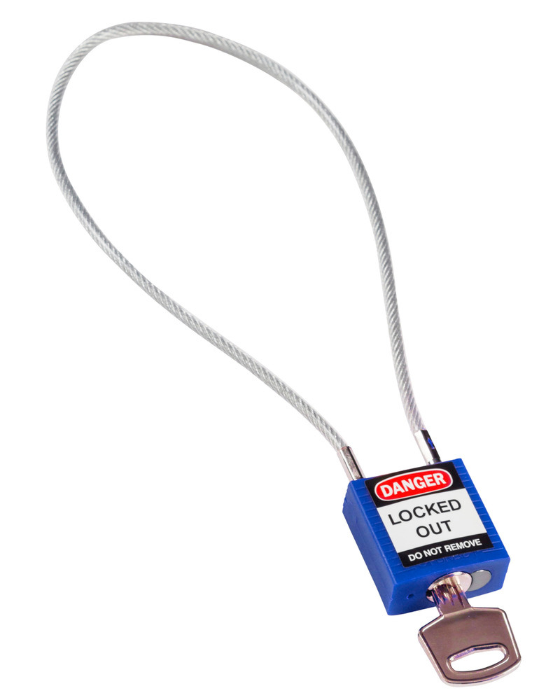 Kompakt sikkerhetslås, Keyed Different nøkkelsystem, kabel hengelås, 400 mm, blå - 1