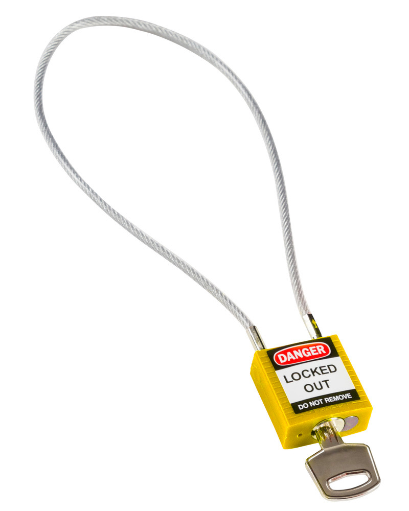 Kompakt-Sicherheitsschloss, Keyed Different Schlüsseleinteilung, mit Kabelbügel 400 mm, gelb - 1