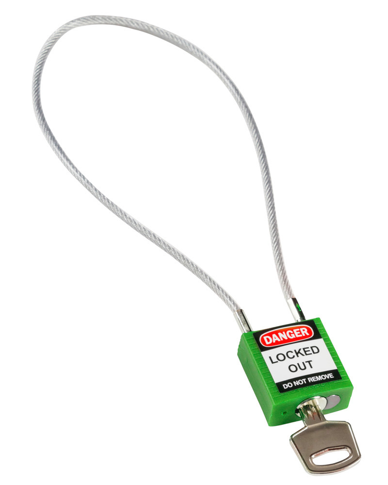 Hänglås med kabelbygel 400 mm,Keyed Different-nyckelindelning,  grönt - 1