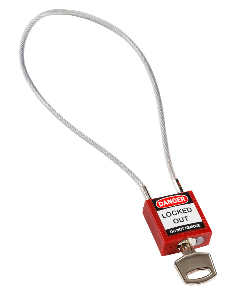 Kompakt-Sicherheitsschloss, Keyed Different Schlüsseleinteilung, mit Kabelbügel 400 mm, rot - 1