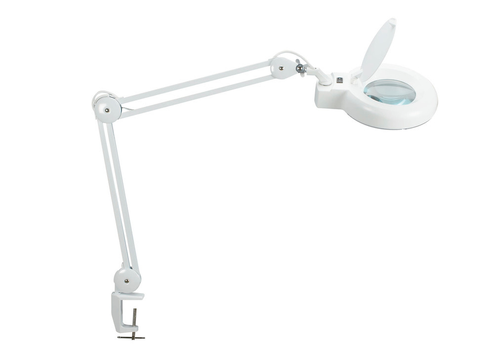 LED magnifier lamp Phobos, with clamp, white