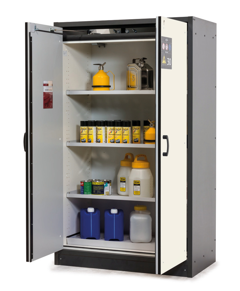 asecos fire-rated hazardous materials cabinet Basis-Line, anthracite/white, 3 shelves, Model 30-123 - 1